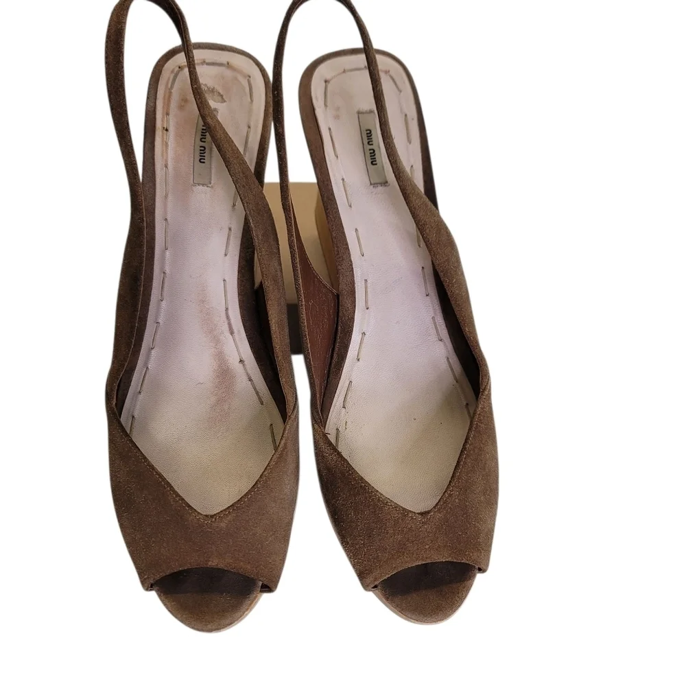 Miu miu wood & suede leather mules - Picture 3 of 7